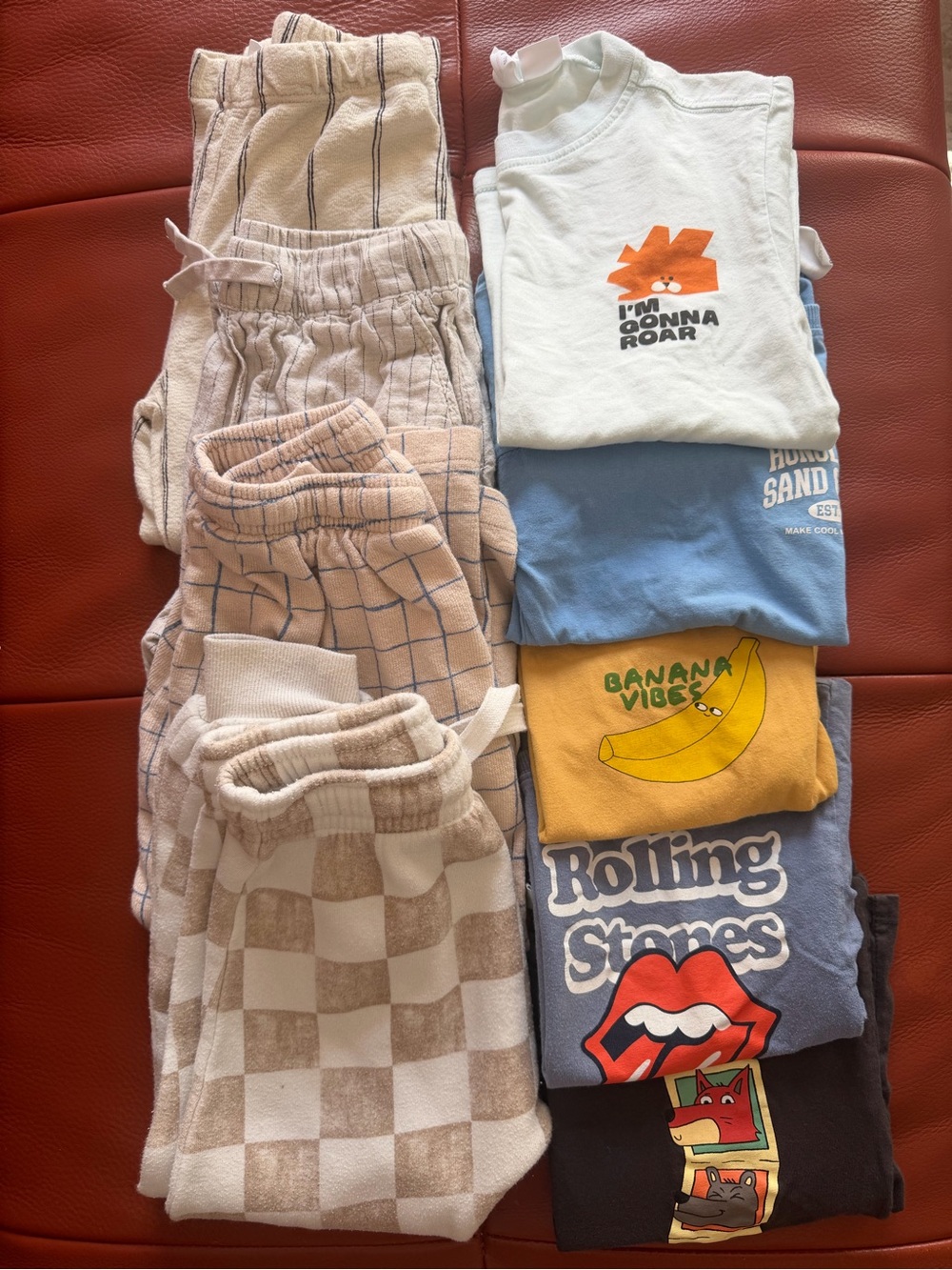 Kids Beige Checker and Plaid Pants - Soft Casual Bottoms